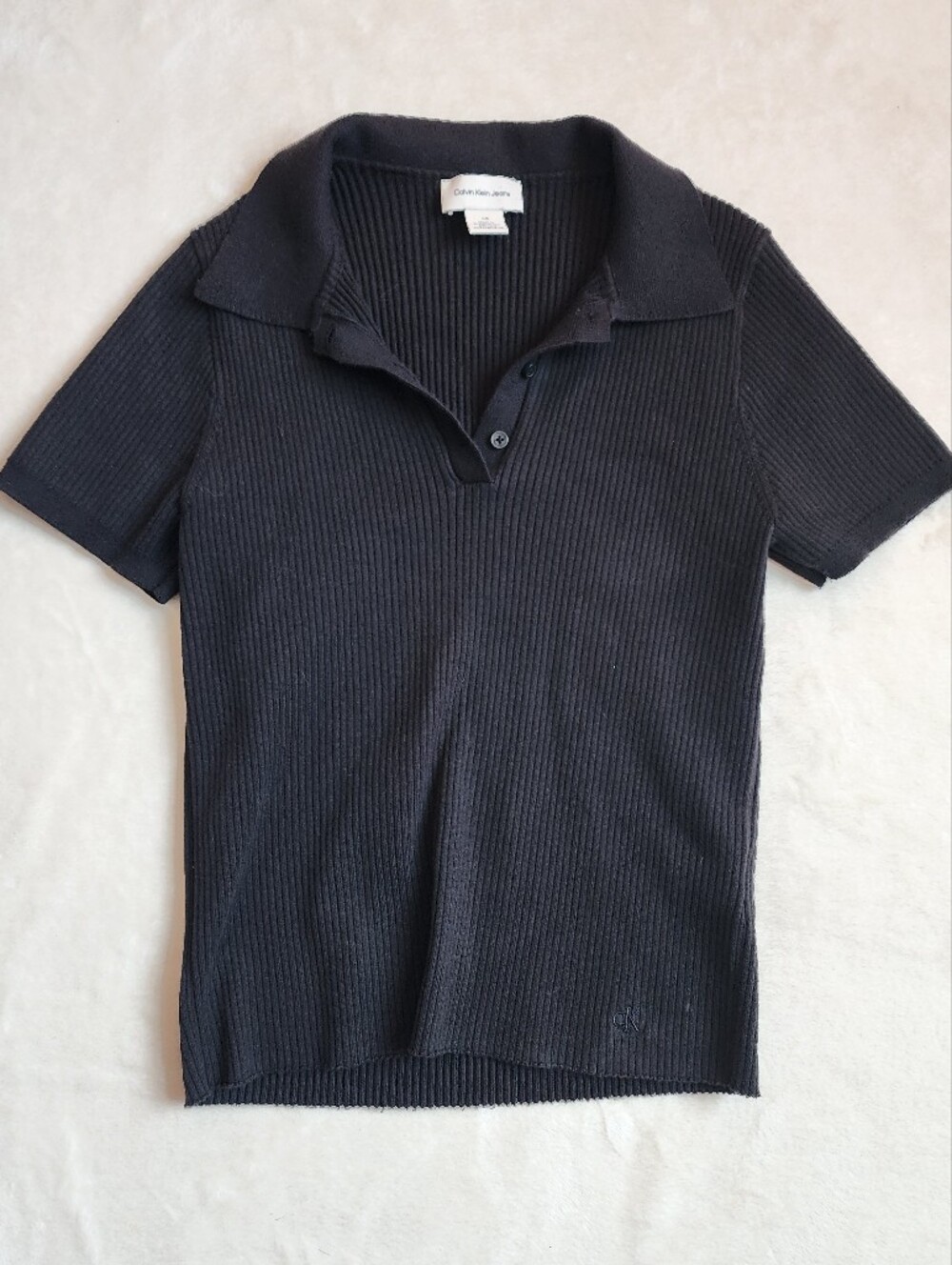 Calvin Klein Jeans Ribbed Black Polo Women's Large